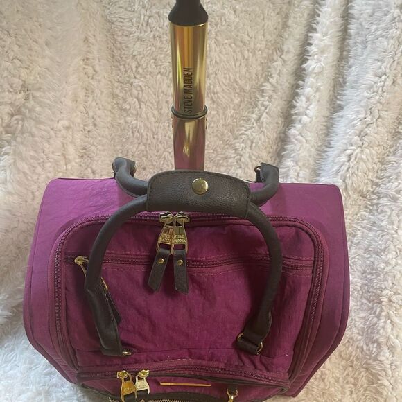 Steve Madden Designer Carry-on Suitcase weekender Nylon  peek-a-boo purple. - Picture 3 of 10